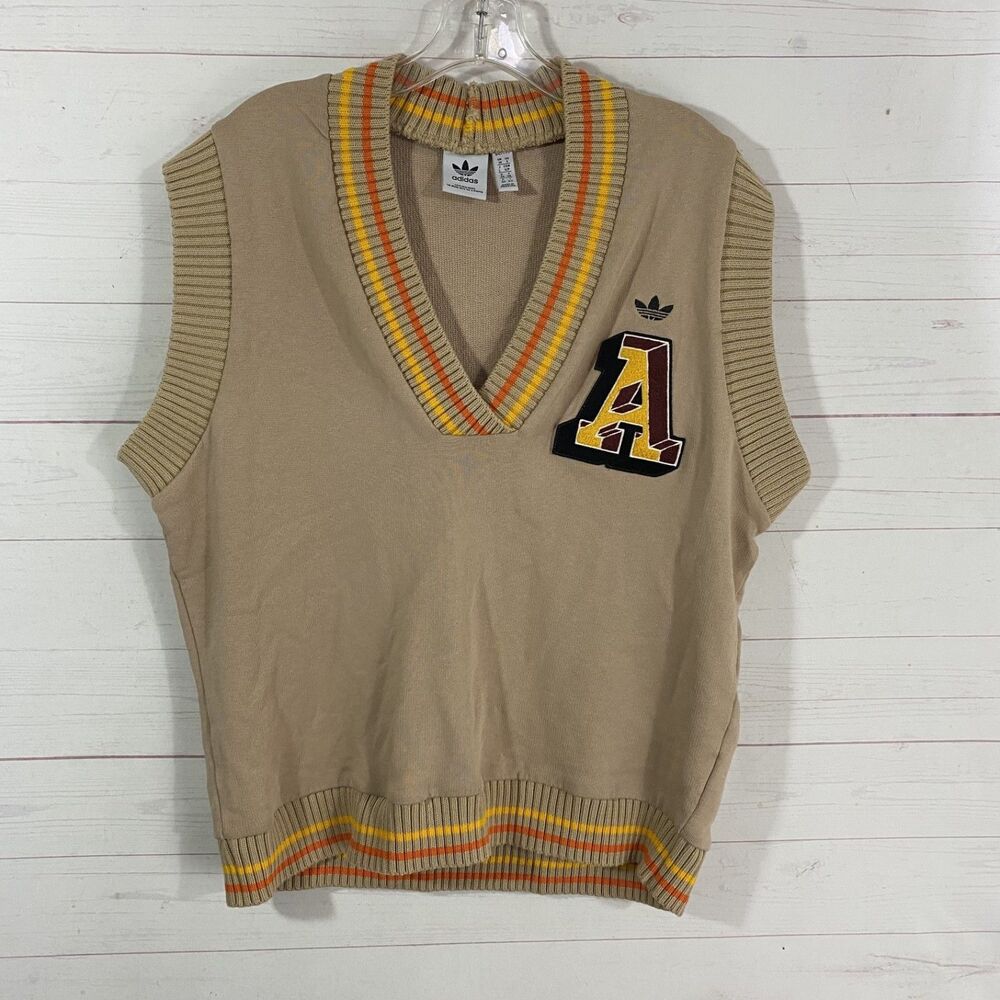 Adidas Originals Womens Class of '72 Sweatshirt Vest Size Small Beige V-Neck